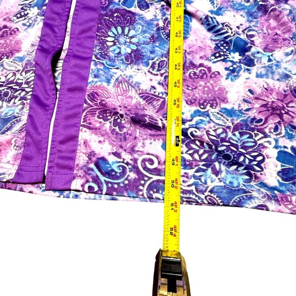 VTG Purple Floral Silky Long-Sleeve Robe Loungewear Zipper Pockets Size L Womens - Picture 10 of 14